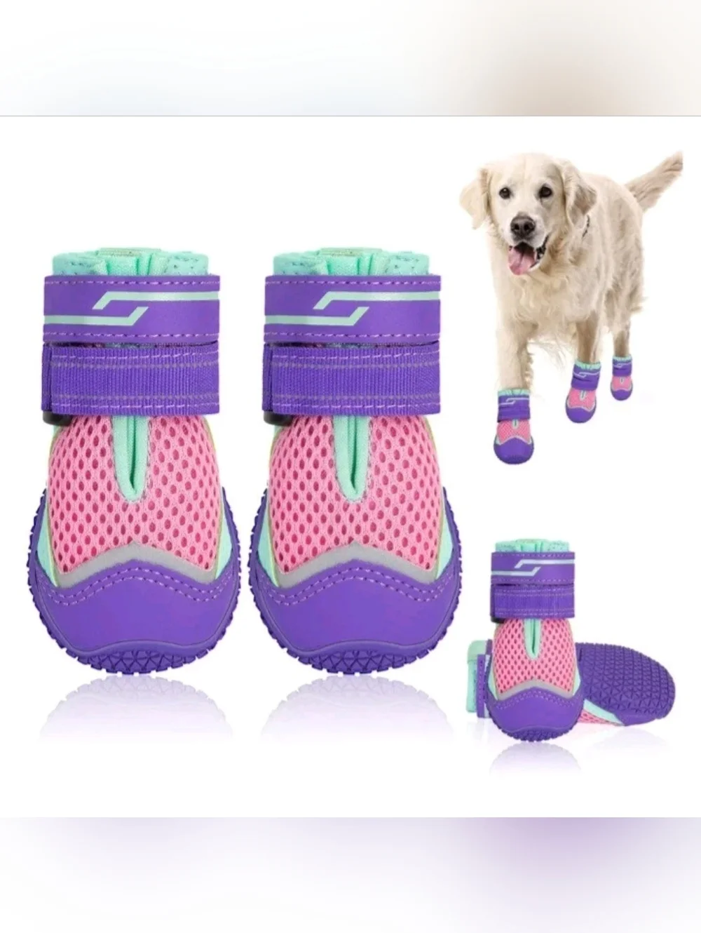 New Slow Ton Reflective Purple and Pink Dog Boots with Mint Accents (SIZE:0)
